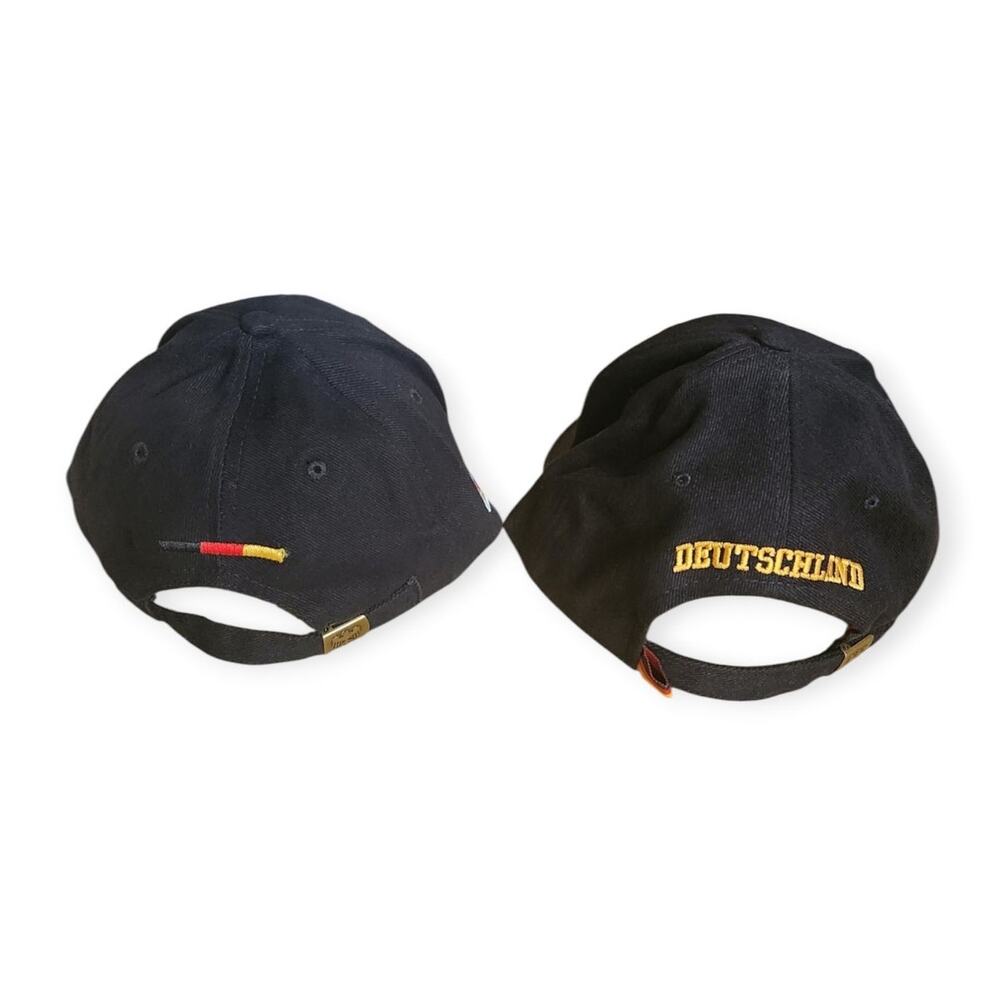 Pair of Deutschland Germany Black Embroidered Baseball Soccer Cap Hat Lid NEW - Picture 4 of 8
